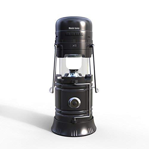 6 in 1 Solar Lantern, Flashlight, Bluetooth Wireless Speaker, Power Bank Phone Charger, FM Radio & MP3 Player, Great for Camping, Outdoor Party (Black)