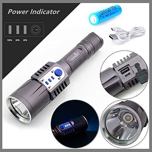 USB Rechargeable Lanterns CREE XM-L2 LED Flashlight With Power Indicator