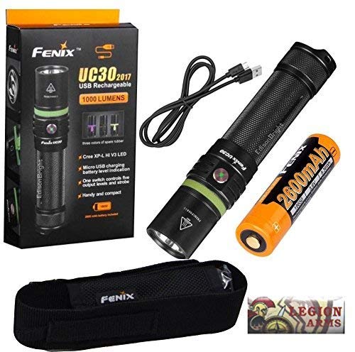 Fenix UC30 2017 Edition 1000 Lumen LED Rechargeable Flashlight (UC35 PD35 Ultra-Compact Version) with 18650 Rechargeable Battery, holster, USB Charging cable and LegionArms sticker