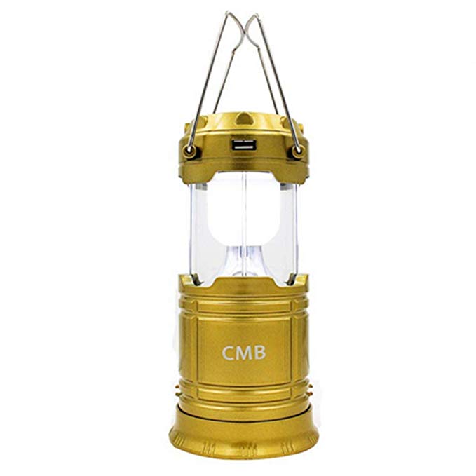 CMB 2-in-1 Rechargeable Camping Lantern Solar Flashlight Emergency Lantern with USB Power Bank (Gold)