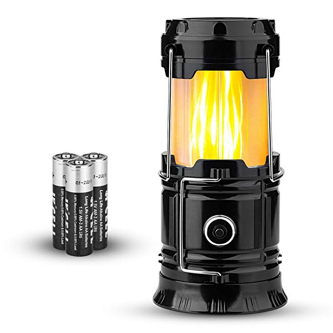 TANSOREN Portable LED Camping Lantern, [2018 UPGRADED][3-IN-1] Decorative Flame light Ultra Bright Flashlights with S and 3 AA Batteries Collapsible Survival Kit for Emergence, Outdoor