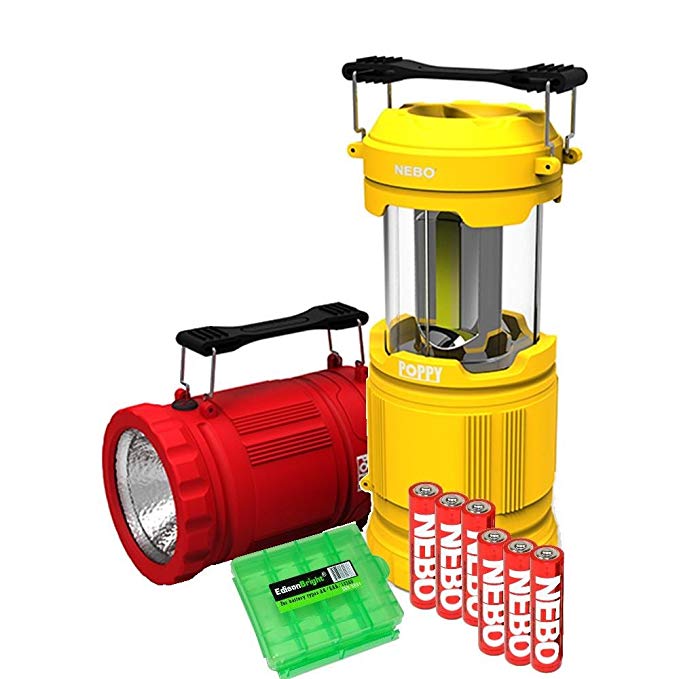 2 Pack Nebo Poppy 6555 (Red/Yellow) Combination LED 300 Lumen Lantern and 120 Lumen Spot Light w/ EdisonBright battery case