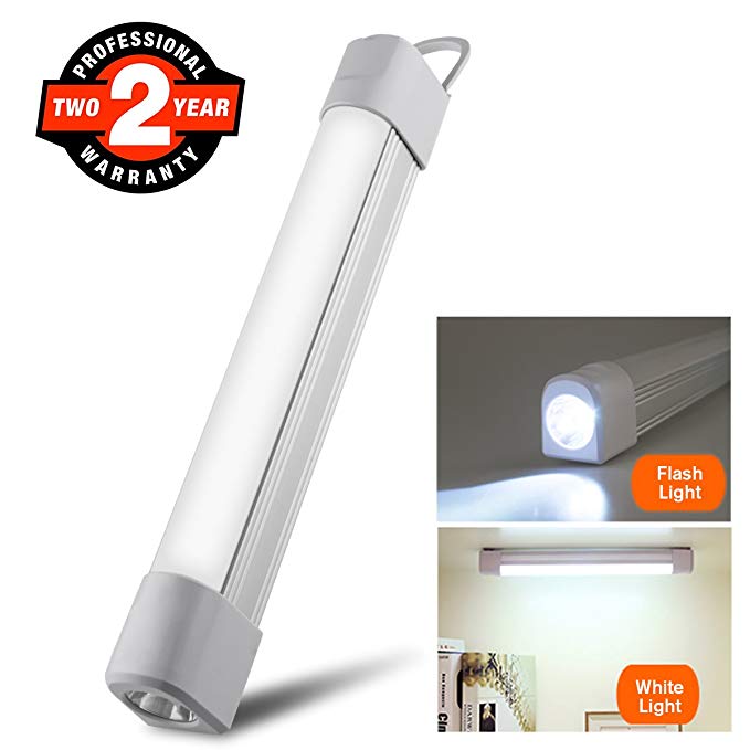 Multifunction LED Tube Lighting with Emergency Flashlight for Outdoor Camping Cabinet Reading and Work 3 Color Build In Rechargeable Battery as Power Bank (25CM White)