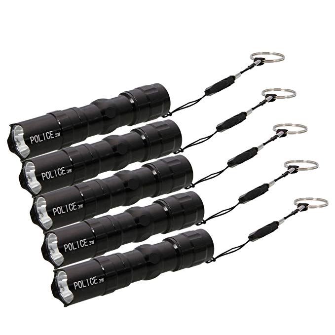 Save4pay® 5pcs 3W 1AA Super Bright Police LED Torch Lamp Flashlight Light 40-60Lumens Waterproof with Strap Keychain