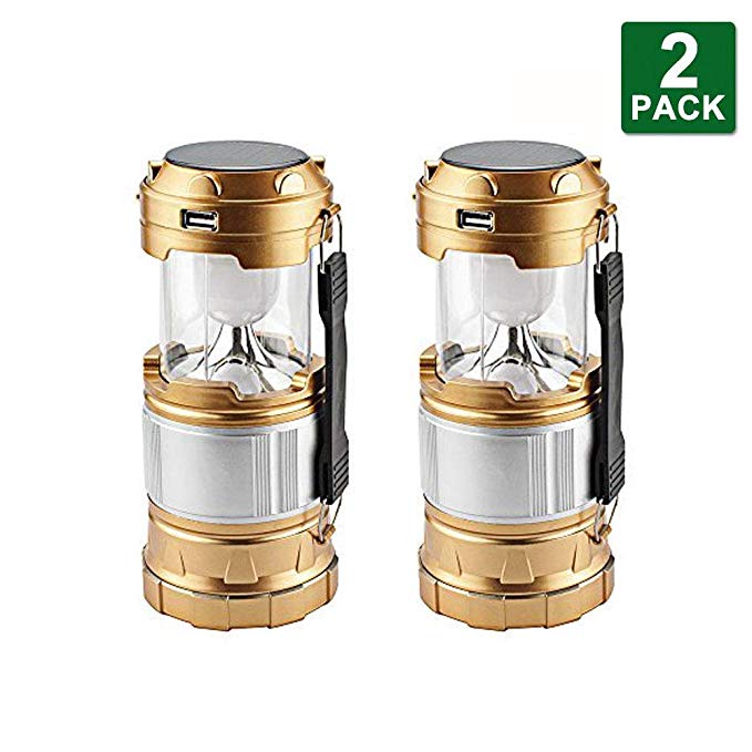 2-Pack LED Lantern, Solar Portable Outdoor Camping Collapsible Flashlight for Emergency supplies,Hurricane,Power failure, Waterproof LED Lighting (Golden)