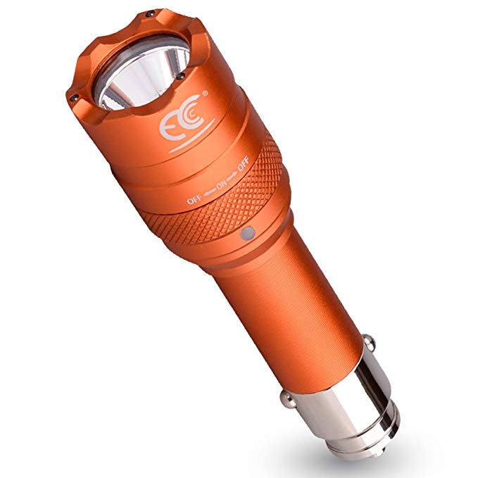 MCCC 250 Lumens Small LED Rechargeable Car Emergency Flashlight for 12 Volt Car Cigarette Lighter Vechicle Charge, Portable Mini Torch Light with Car Charger and Outdoor Survival Tool for Camping