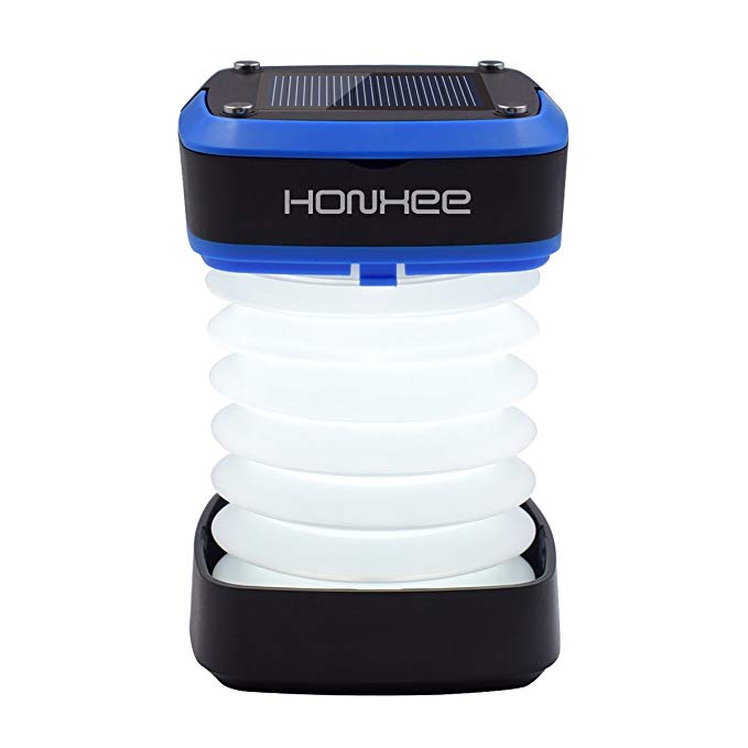 HONXEE LED Camping Lantern Solar Rechargeable Lights with Solar Panel and USB Charging, Adjustable Brightness and Emergency Light for Hiking,Camping,Hurricane,Repairing