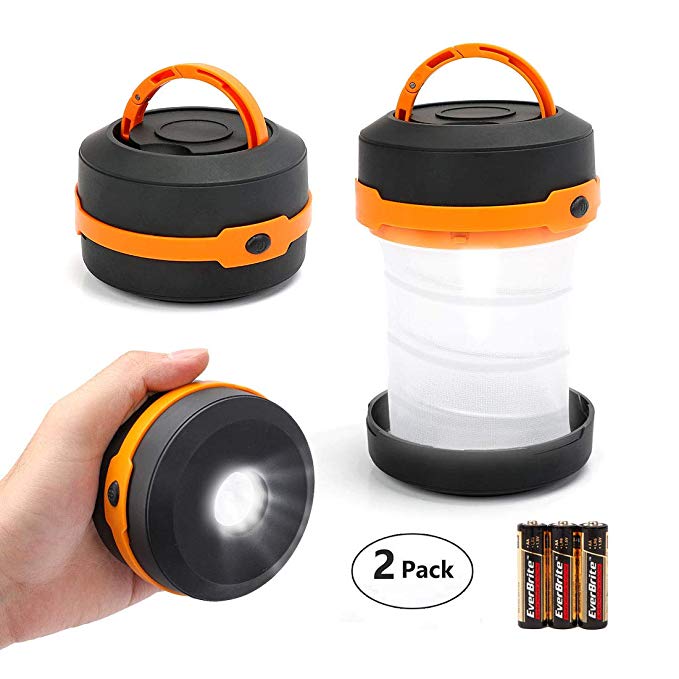 EverBrite LED Camping Lantern & Flashlights 2-pack Portable Collapsible Night Lights 3 Modes for Tent, Fishing, Hiking and Outdoor Adventures Battery Included