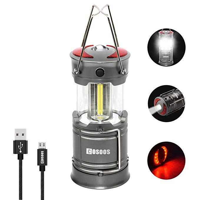 Rechargeable Camping Lantern Flashlight, COSOOS 2000mAh 18650 Batteries LED Lantern, SOS Mode Multi-Function LED Red Camping Light for Home, Garden, Hiking, Fishing or Emergency