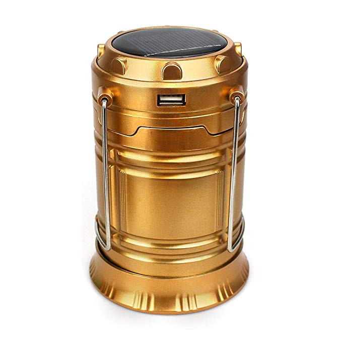 3-in-1 Rechargeable LED Camping Light Lantern & Portable Outdoor Survival Ultra Bright Lamp Flashlight for Fishing, Emergency, Hurricanes, Hiking, Hunting, Storm, Stage, Party (Solar Light Gold M)