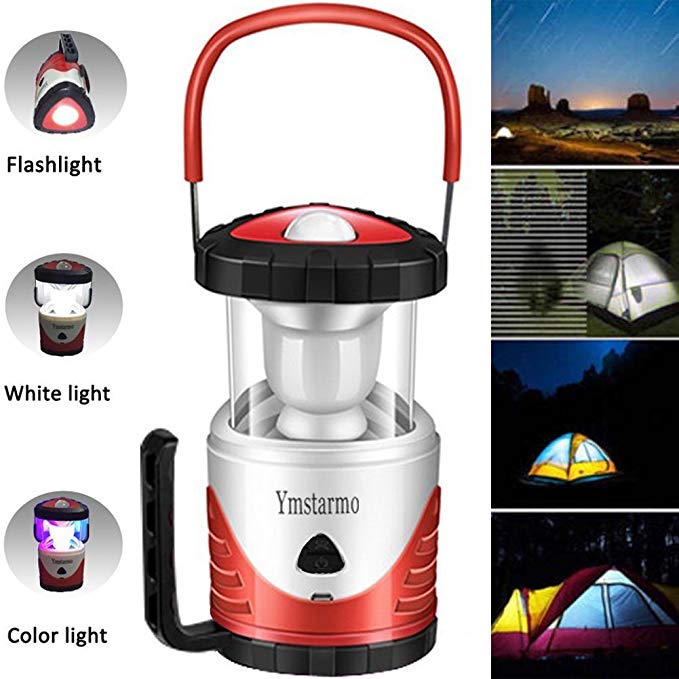 Outdoor LED Camping Lantern Bright Flashlight Collapsible Camping Lamp ,AAA Battery Compartment and USB Charging Cable,Camping Equipment Gear Survival Kit for Emergency, Power Outage (red)