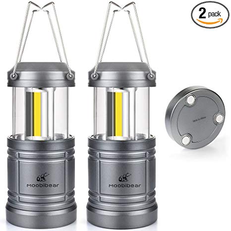 LED Camping Lantern Lights Collapsible - Moobibear 500lm COB Technology Camping Lantern Battery Powered with Magnetic Base for Night, Fishing, Hiking, Emergencies, 2 Pack