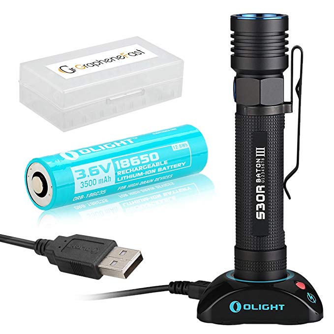 OLIGHT S30R Baton III Rechargeable LED Flashlight with Customized 3500mAh 18650 Battery, Magnetic Charging Dock, USB Cable with GrapheneFast Battery case (1050 Lumen)