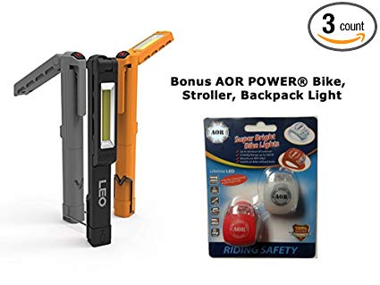 3 Pack NEBO 6657 LEO Work Light and Spot Light #AOR6657, 9 X AAA Batteries Includes Bonus AOR POWER® Bike, Stroller, Backpack, Helmet Lights