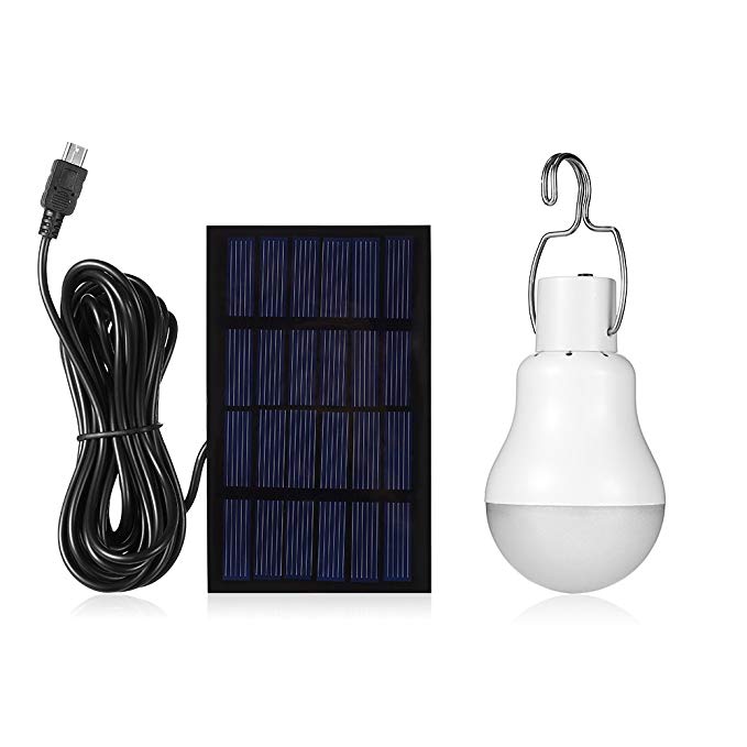 Pavlit Solar Panel Lighting Kit Dusk to Dawn, Solar Powered Led Bulb lights Kits with Solar Panel, 300LM Portable Solar Powered LED Lighting with Light Sensation for Household Outdoor Camping Hiking