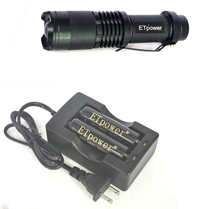 ETpower® 2000LM XM-L T6 LED Light Torch Flashlight + 2 x 18650 3.7v 3000mAh Battery + Smart AC Charger for lighting