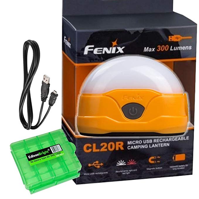 Fenix CL20R USB rechargeable 300 Lumen neutral white dedicated camping light with EdisonBright BBX4 battery carry casee bundle (Orange)