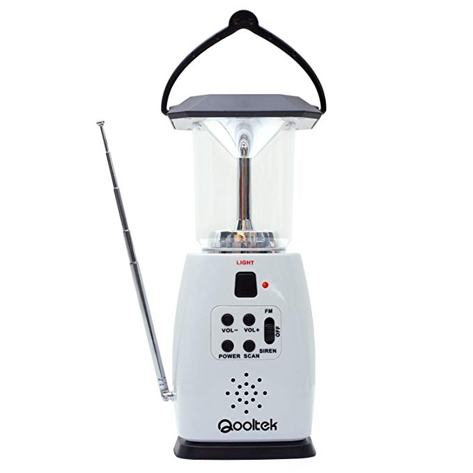 Qooltek Multi-functional 4-way Powered Solar Hand Crank LED Camping Lantern with Radio and Emergency Cell Phone Charger