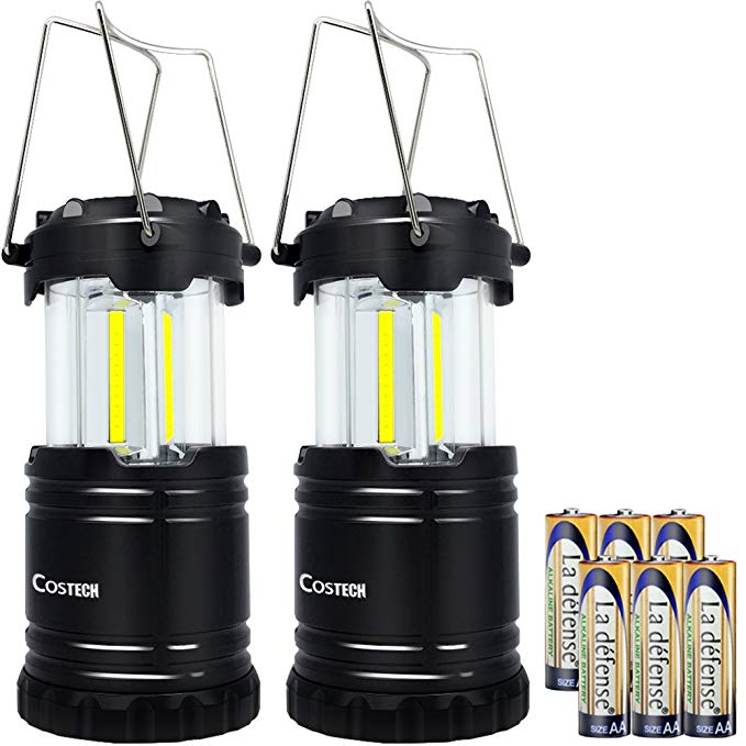 LED Camping Lantern, Costech Cob Light Ultra Bright Collapsible Lamp, Portable Hanging Flashlight for Outdoor Garden Hiking Fishing(2 Pack)