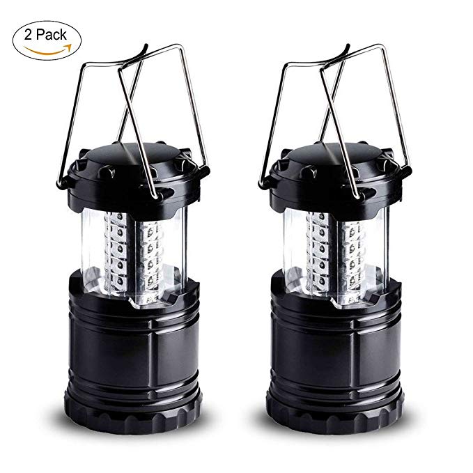 2 Pack Portable Outdoor LED Camping Lantern Survival Kit for Hurricane, Emergency, Storm, Outages (Black, Collapsible)