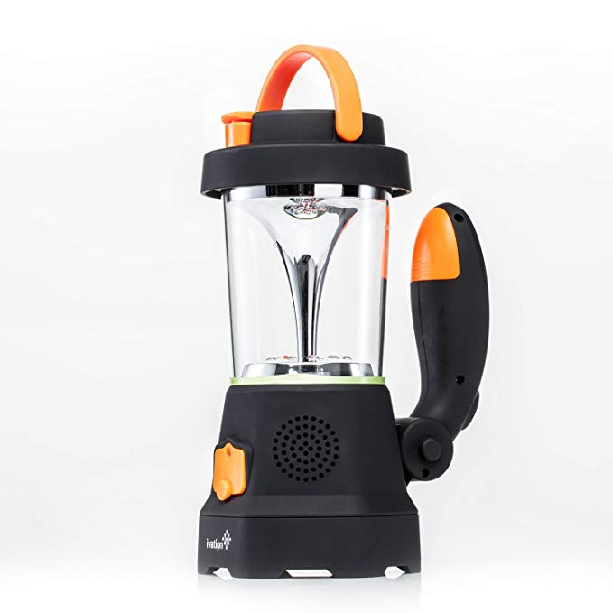 Ivation Hand Crank LED Camping Lantern with Flashlight, SOS Siren & Light, AM/FM Radio & Emergency Mobile Device Charger