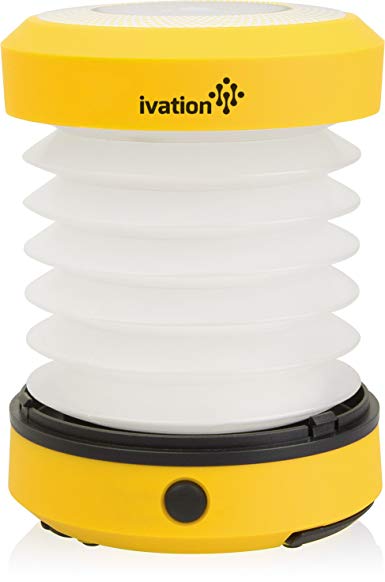 Ivation LED Camping Lantern Collapsible & Rainproof, Flashlight torch Mini Lamp with hanging handle, 2 Lighting levels, Battery Operated, Portable Handy and Easy to store, Yellow