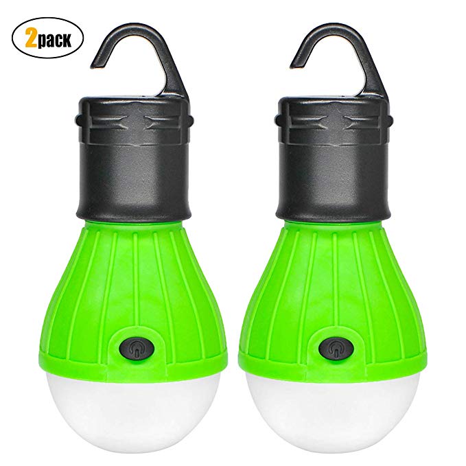 2 Pack Sanniu Portable LED Lantern Tent Light Bulb for Camping Hiking Fishing Emergency Light, Battery Powered Camping Equipment Gear Gadgets Lamp for Outdoor & Indoor(GREEN)