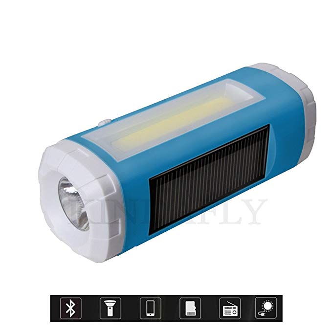 KINDAFLY Outdoor Portable Solar Powered Wireless Bluetooth Speakers + LED flashlight , Support TF Card AUX FM Radio for Household Hiking Camping Fishing