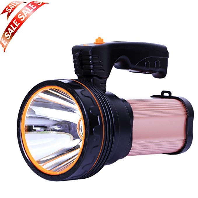 Allflash Searchlight LED Rechargeable Handheld Searchlight Hi High-power Super Bright 9000 MA 6000 LUMENS CREE Tactical Spotlight Torch Lantern Flashlight (Brown)