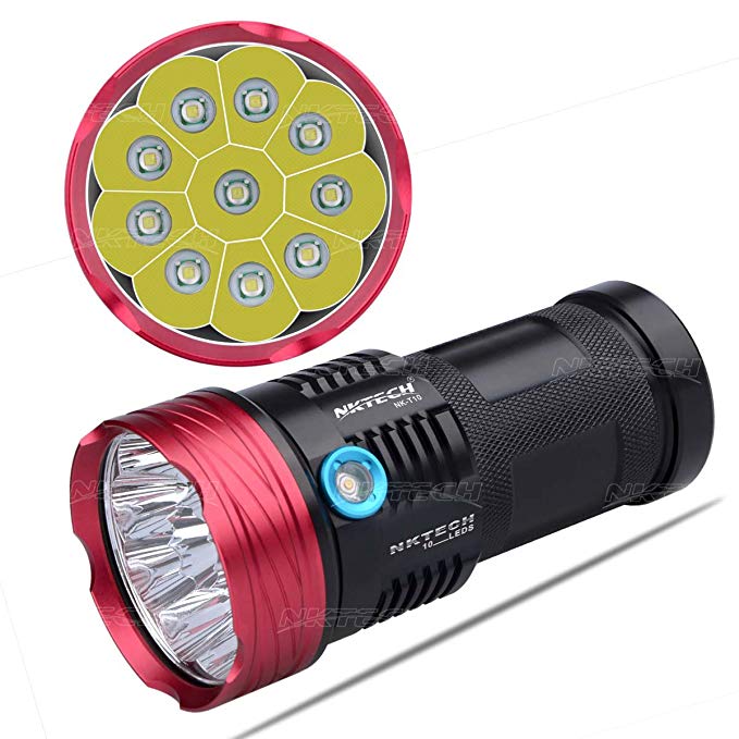 NKTECH Super Bright NK-T10 10x T6 LED 3-Modes Flashlight Torch For Hiking Hunting Outdoor Camping U2 Bike Bicycle HeadLamp Light (Black Flashlight Only)