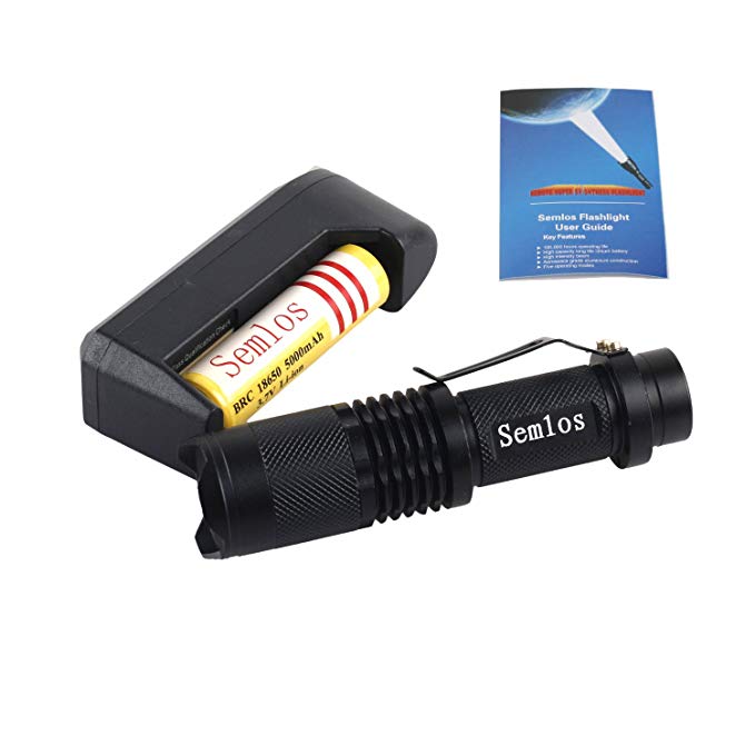 Semlos Mini SK98 5 Modes XM-L T6 900 Lumens Adjustable Focus Zoom LED Torch Flashlight with Rechargeable 18650 Battery and Charger