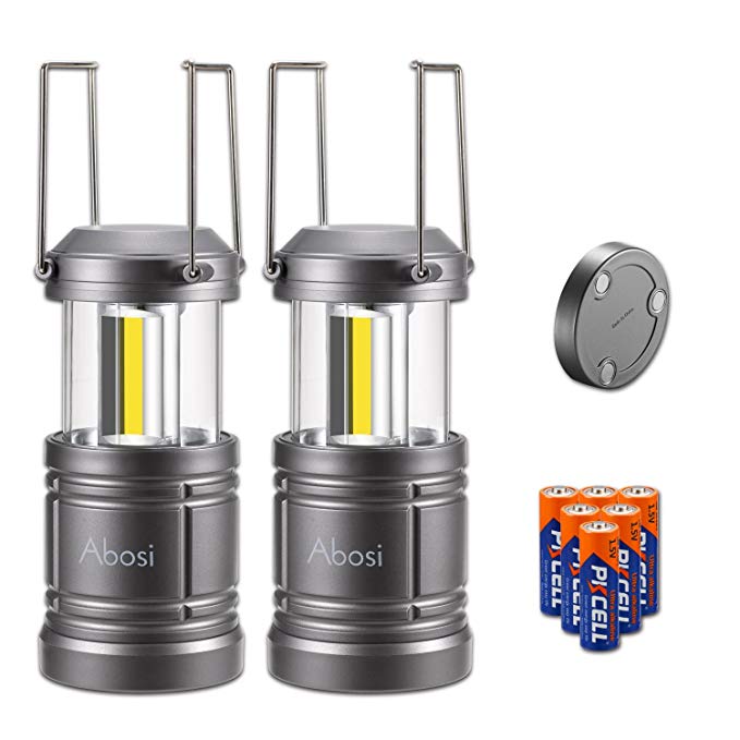 2 Pack Camping Lantern,Lantern Flashlights with 6 AA Batteries,Abosi Magnetic Base LED Lanterns, NEW COB LED Emits 500 Lumens,Collapsible,Waterproof Lantern with Detachable Handles (GREY)