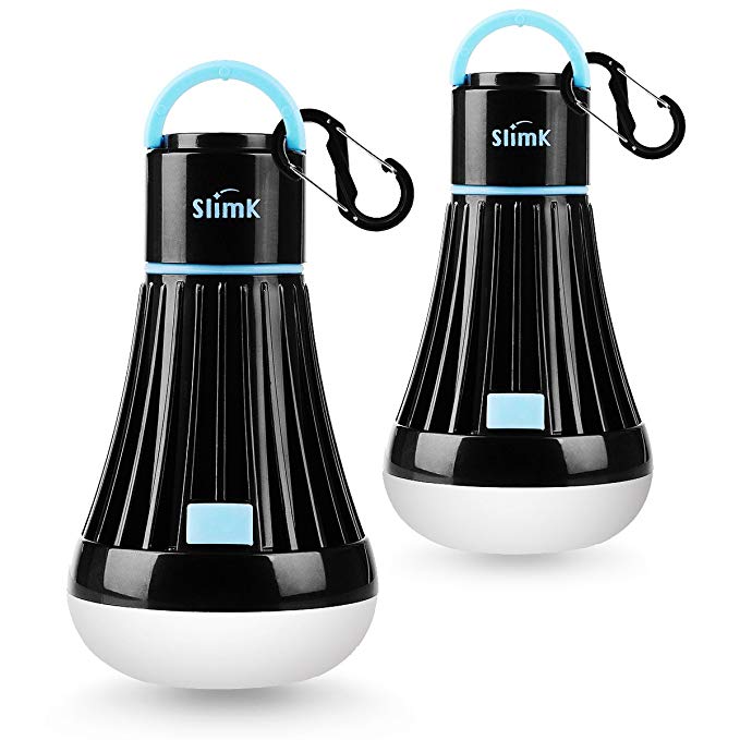 2 Pack LED Tent Light Bulb Lantern Flashlight for Camping Hiking Fishing Emergency Light, 18650 or AAA Battery Powered Portable Camping Lamp by SlimK