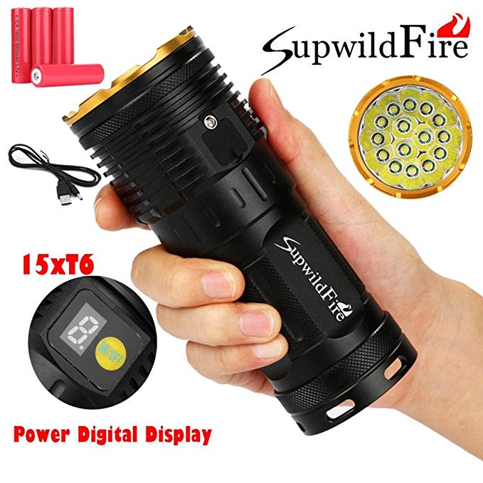 50000Lumens Digital LED Flashlight - Coerni Digital Display Waterproof Super Bright Hunting Flashlight (Gold)