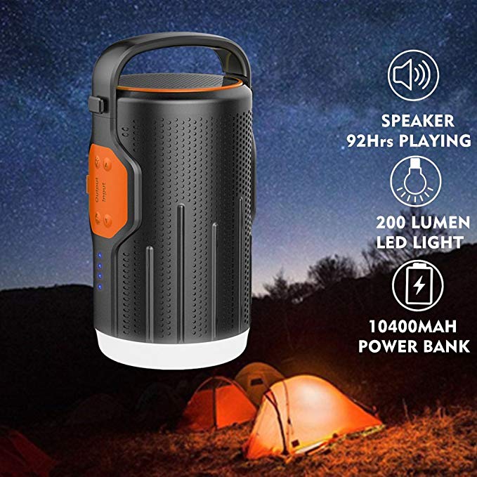 Hompie LED Camping Light Lantern, 3-in-1 Bluetooth 4.2 Speaker with 92Hrs Playtime & Rechargeable Tent Lights Lamp & &10400mAh Power Bank Battery for Emergency,Hurricane,Storm,Outage,Hiking,Mother's