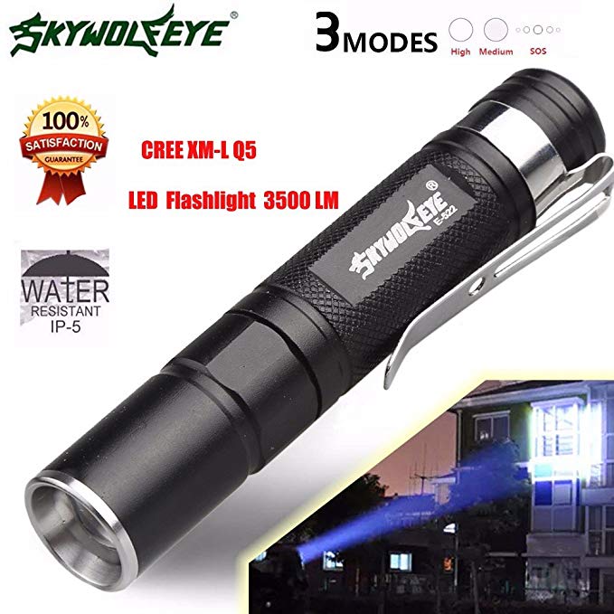 Mini LED Flashlight Super Bright 3500 Lumens Mini CREE LED Flashlights with Variable Focus and Waterproof Performance, Military Grade Flashlight, Perfect for Hiking, Night Fishing, Camping