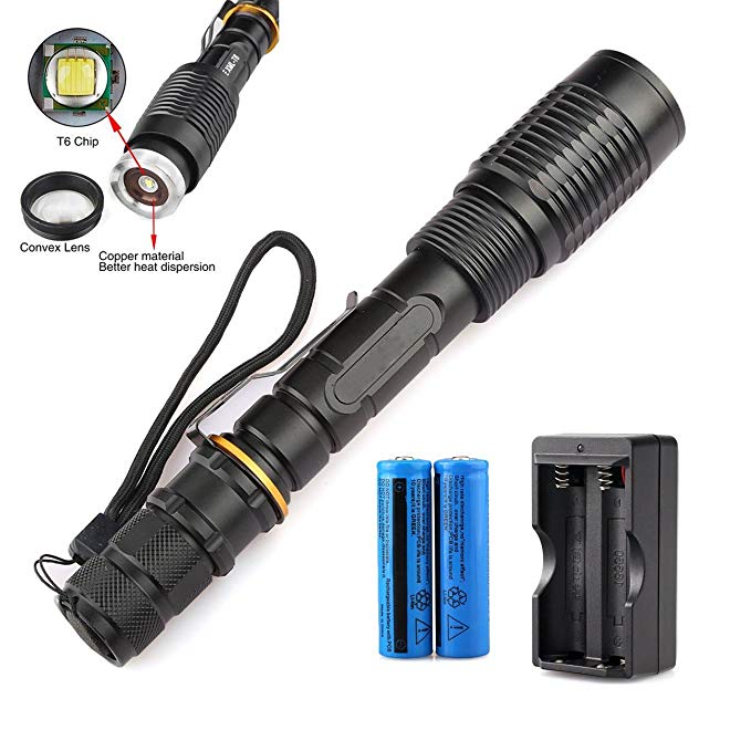 WishDeal 18650 Flashlight 3000 Lumens T6 LED Flashlight Waterproof Torch Camping Light + 18650 Battery + Charger