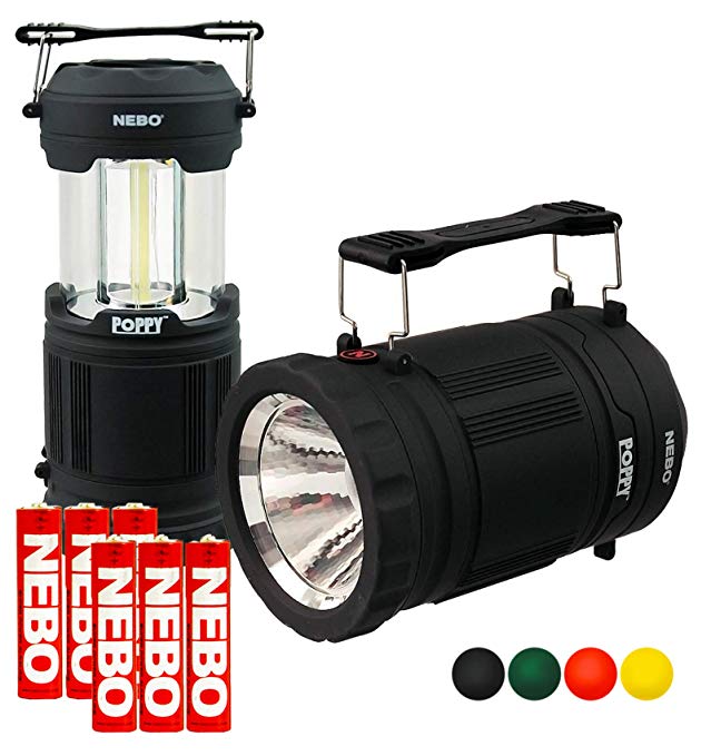 Nebo 6555 Poppy LED Spot Light Flashlight Pop-up Lantern with 3x Extra Energizer AA Batteries (Black)