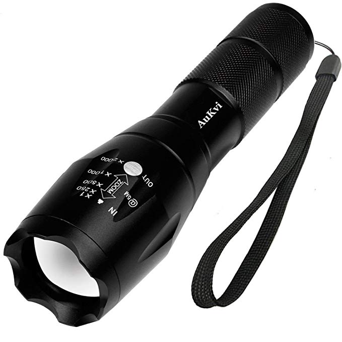 AuKvi Tactical Flashlight Military Grade Tac Light Ultra Bright LED Flashlights Water Resistance Torch with Adjustable Focus and 5 Light Modes