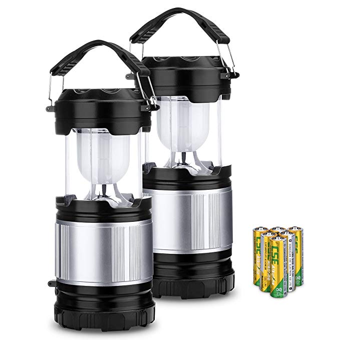 2 Pack LED Camping Lantern, Atmoko Portable Flashlight, 2-in-1 Light for Camping, Fishing, Emergency Power Outage, Outdoor and Indoor Use (Batteries Included)