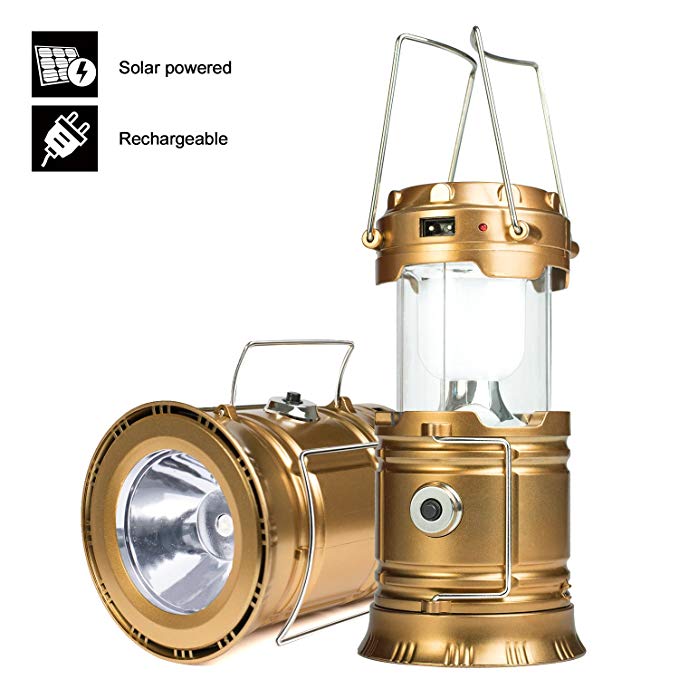 YIEASY Led Camping Lantern, Rechargeable Solar Lanterns Collapsible, Bright Lamp Outdoor Flashlight Portable for Camp, Power Outages, Emergencies, Hurricanes(Gold, 1 Lantern)