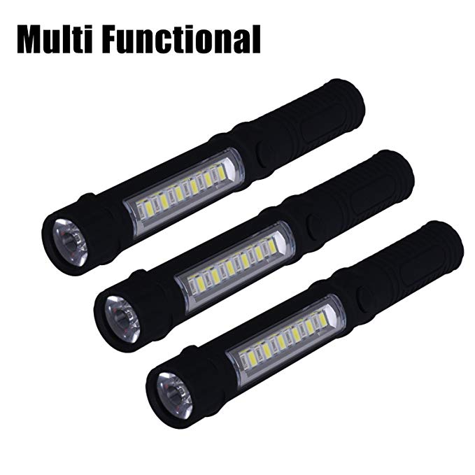 NewVan Tech 3 in 1 Multi-Function LED Flashlight with Magnetic Base, Black, Pack of 3