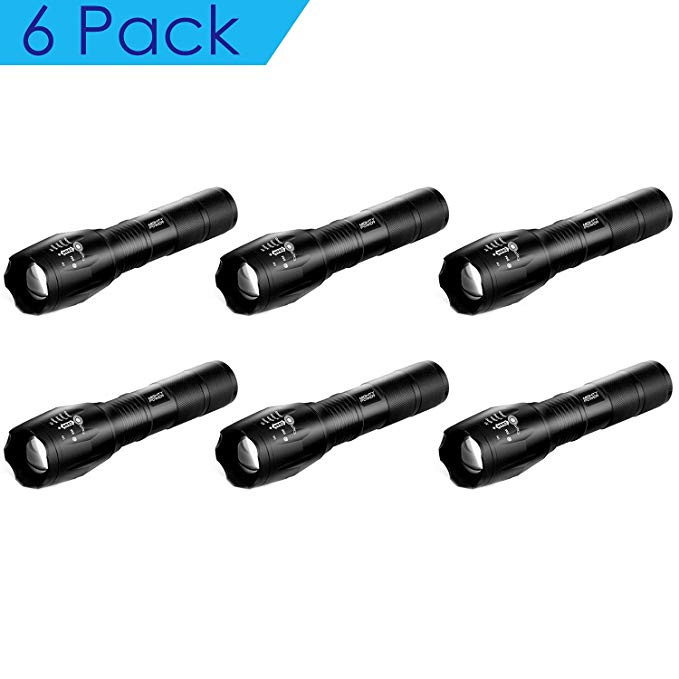 SUPER BRIGHT TACTICAL LED FLASHLIGHT BY Mighty Power with Adjustable Range, 5 Functions, Perfect for Power Outages, Emergency Situations, Camping, CREE LED Light with 800 Lumens, Black (6 Pack)