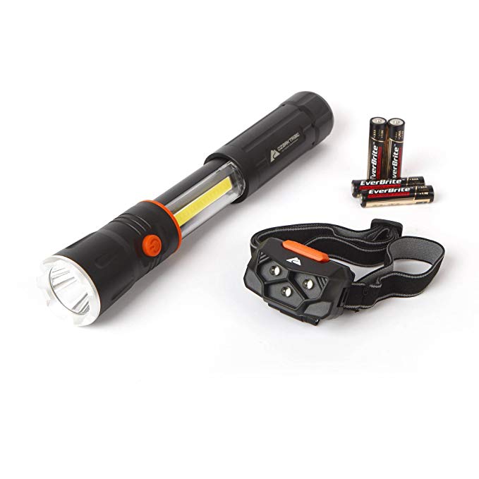 Ozark Trail 2-in1 Aluminum Retractable Flashlight and Headlamp Combo