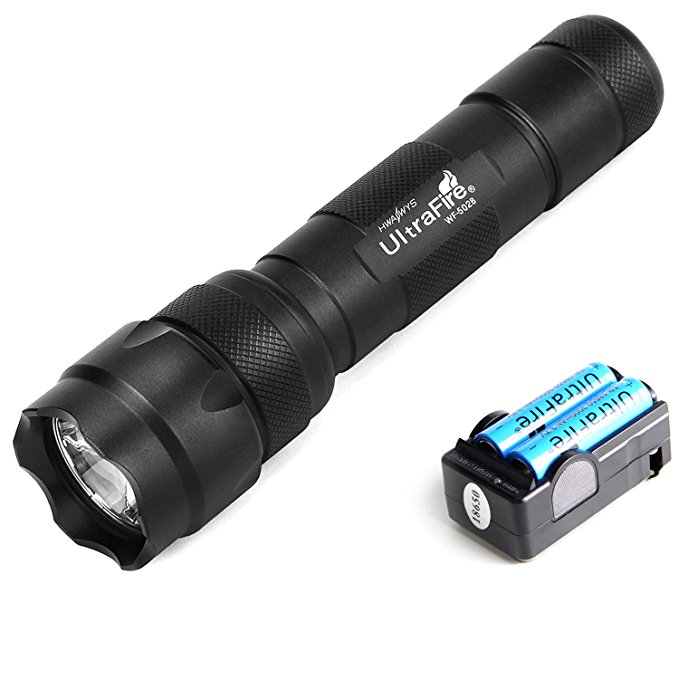 Ultrafire WF502B 1000 Lumens LED Flashlight Small Pocket Torch Black,With 2 Batteries and 1 Charger