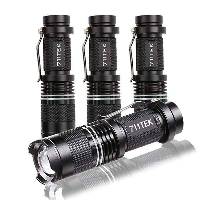 Flashlights, 711TEK 7W Mini LED Flashlight 300 Lumen Adjustable Focus Zoom Flashlight (4 Pack)