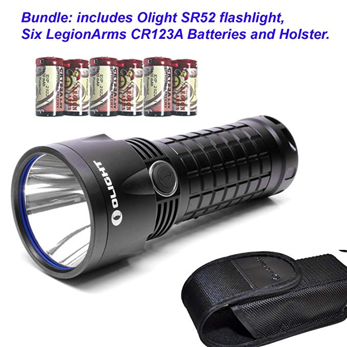 Bundle: Olight SR52 Intimidator Rechargeable 1200 Lumens LED Flashlight with Six LegionArms CR123A Lithium Batteries