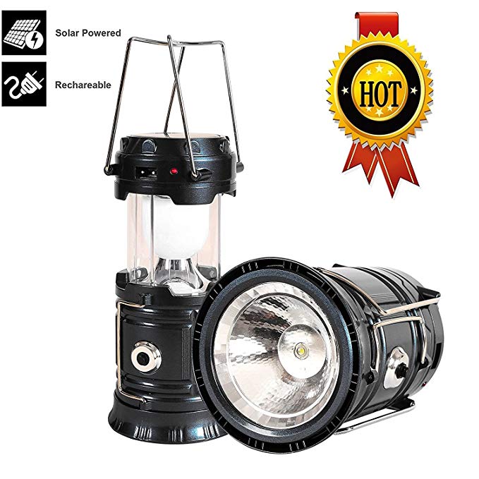 Rechargeable Solar Led Camping Lantern Ultra Bright & Portable Outdoor Lantern Flashlight for Emergency,Hurricanes,Power Outage,Storm (Black, 1 Pack)