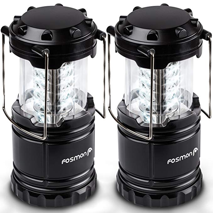 Fosmon LED Lantern, Portable Outdoor LED Collapsible Camping Lantern, Military Graded and Water Resistant with 3x AA Batteries - Black