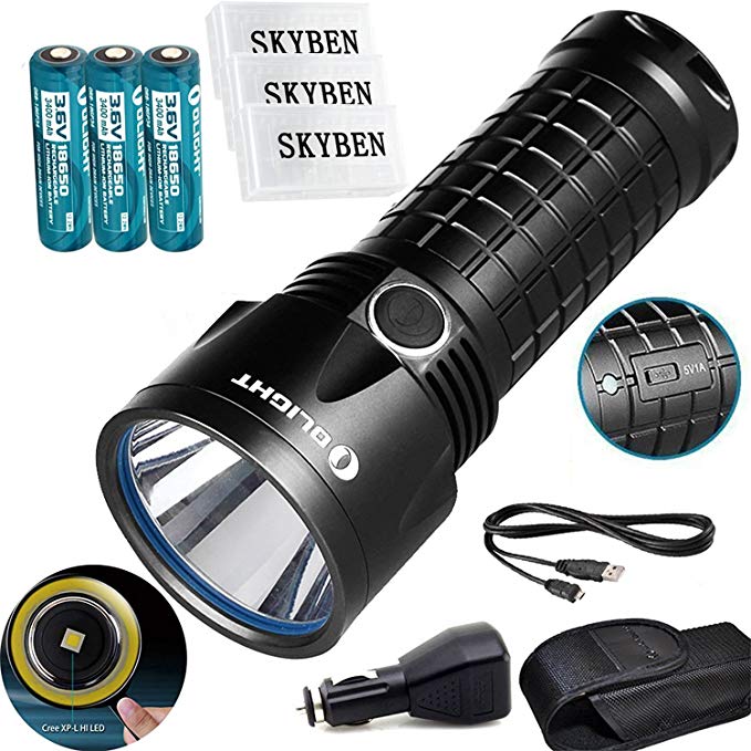 Bundle:Olight SR52UT Rechargeable Cree XP-L HI LED 1100 lumens 800 meters Waterproof flashlight+3*Olight 18650 3400 mAh Battery +3*Skyben 18650 Battery Case